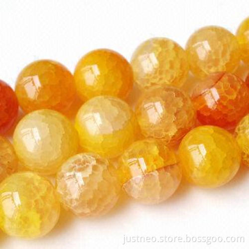 4 to 18mm inner-cracked yellow agate semi-precious loose beads gemstone, round, polished